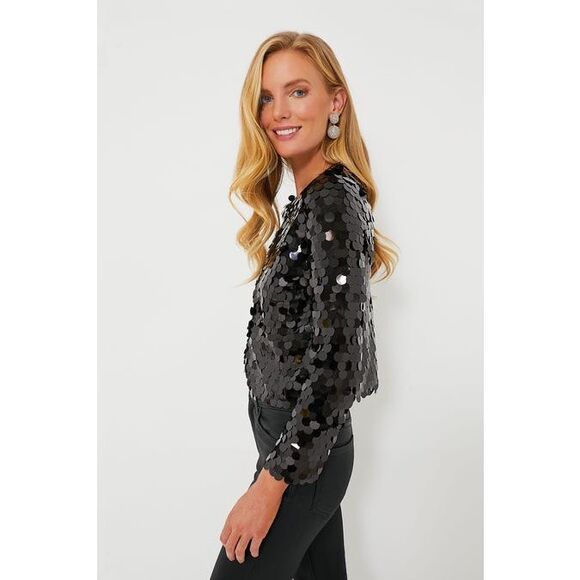 NWT Hyacinth House x Tuckernuck Black Sequined Dazzle Jacket Size Small $148 - Picture 3 of 9